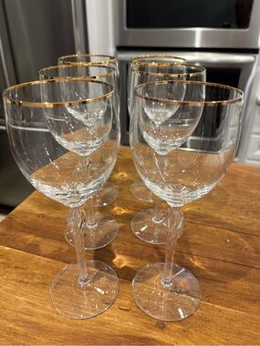 Elegant Gold-Rimmed Crystal Water Goblets Glasses - Lenox Monroe Set of 6